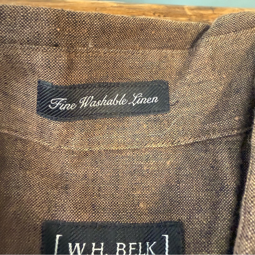 Men's W. H. Belk sportswear Brown linen button down Shirt size XL - Picture 3 of 8